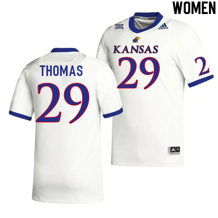 Women #29 Reece Thomas Kansas Jayhawks College Football Jerseys Stitched Sale-White